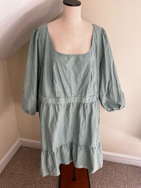 Ava & Viv Sage Green Square Neck Mini Dress